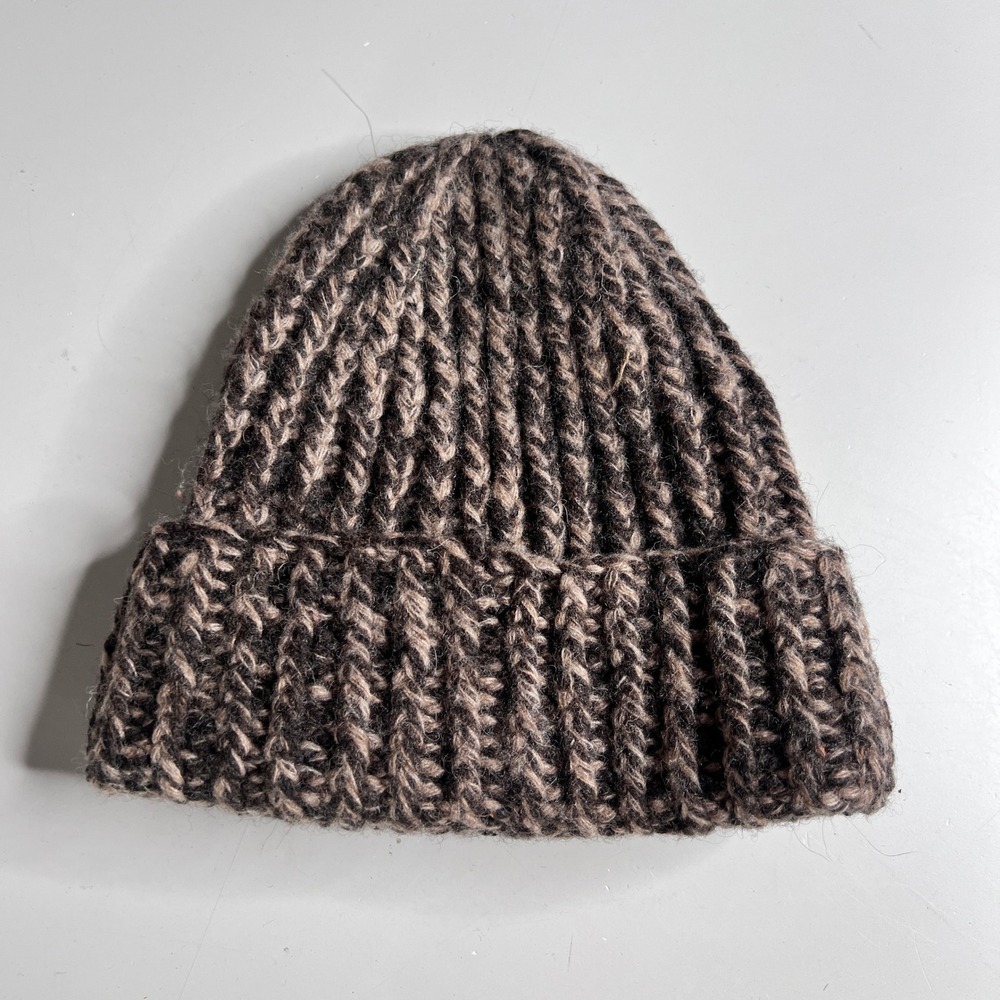 Abercrombie & Fitch Wool Alpaca Blend Chunky Ribbed Knit Beanie Brown Marled Hat